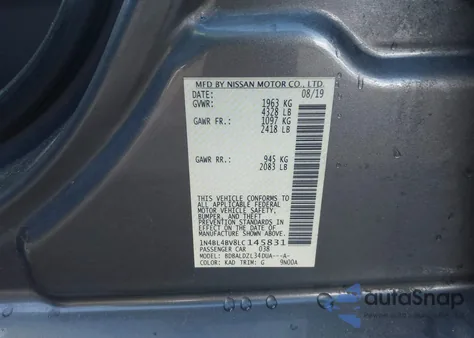 2020 Nissan Altima S Fwd z USA, uszkodzony, nr VIN 1N4BL4BV8LC145831